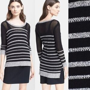 Rag & Bone Azra Striped Knit Black Gray Lightweight Pullover Sweater